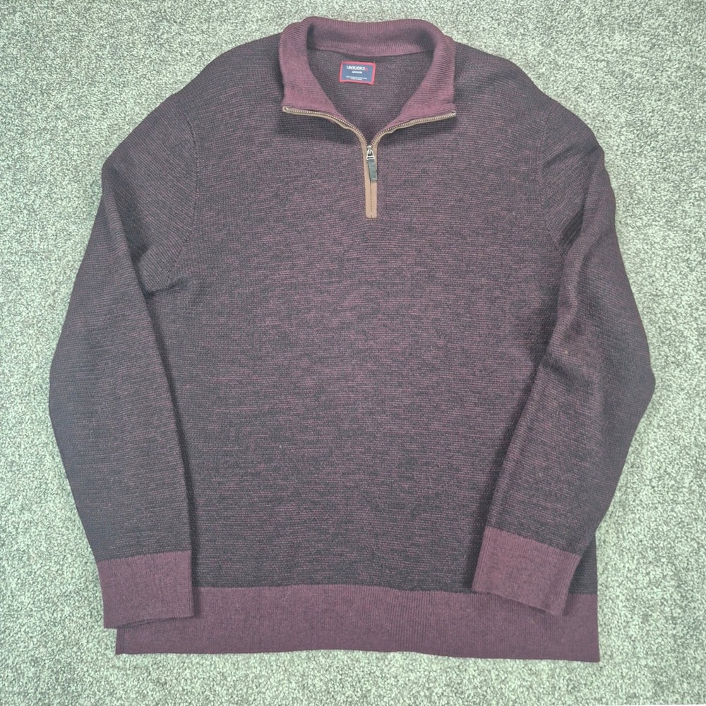 UNTUCKit 100% Merino Wool Sweater Mens Medium Burgundy 1/4 Zip Pullover